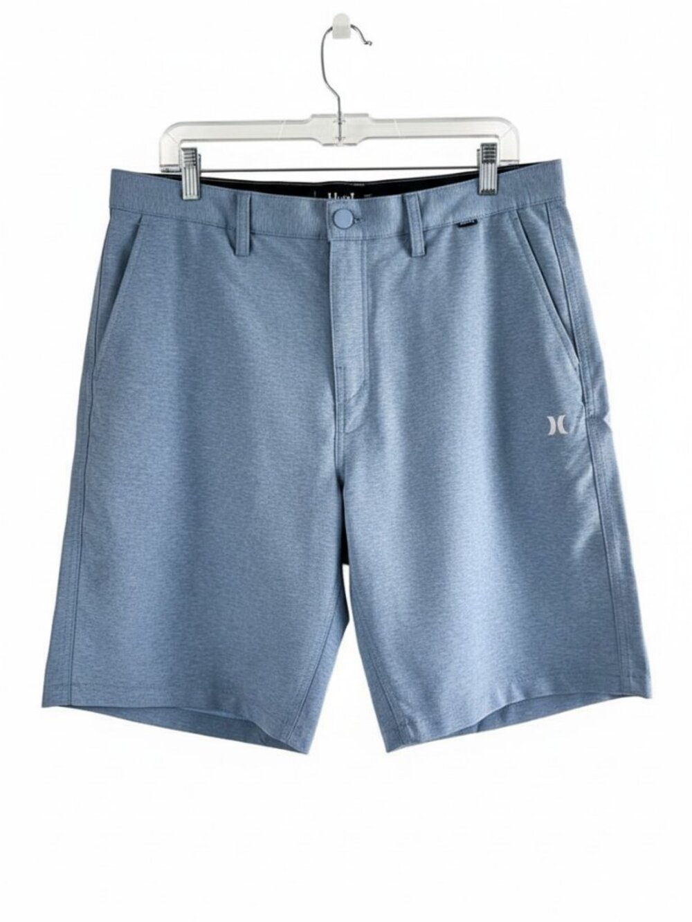 Hurley Light Blue Flat Front Hybrid Walk Shorts Size 36 Quick Dry NEW